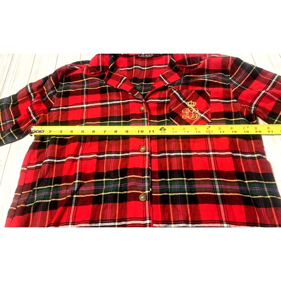 Lauren Ralph Lauren Sleepshirt Womens Medium Plaid Flannel Button Up Embroidered - Picture 6 of 8